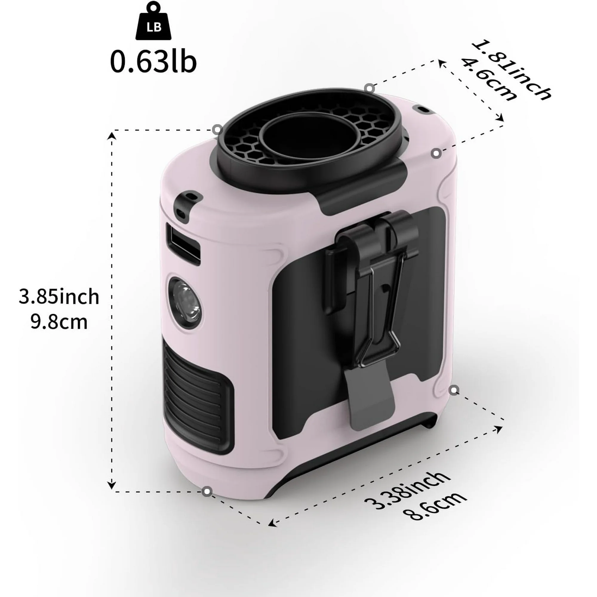 10000mAh portable personal fan that can be clipped onto a wearable belt, powered by rechargeable battery, with 5 speeds